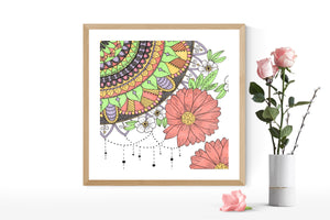 Floral Drop Colourful Mandala Art Print