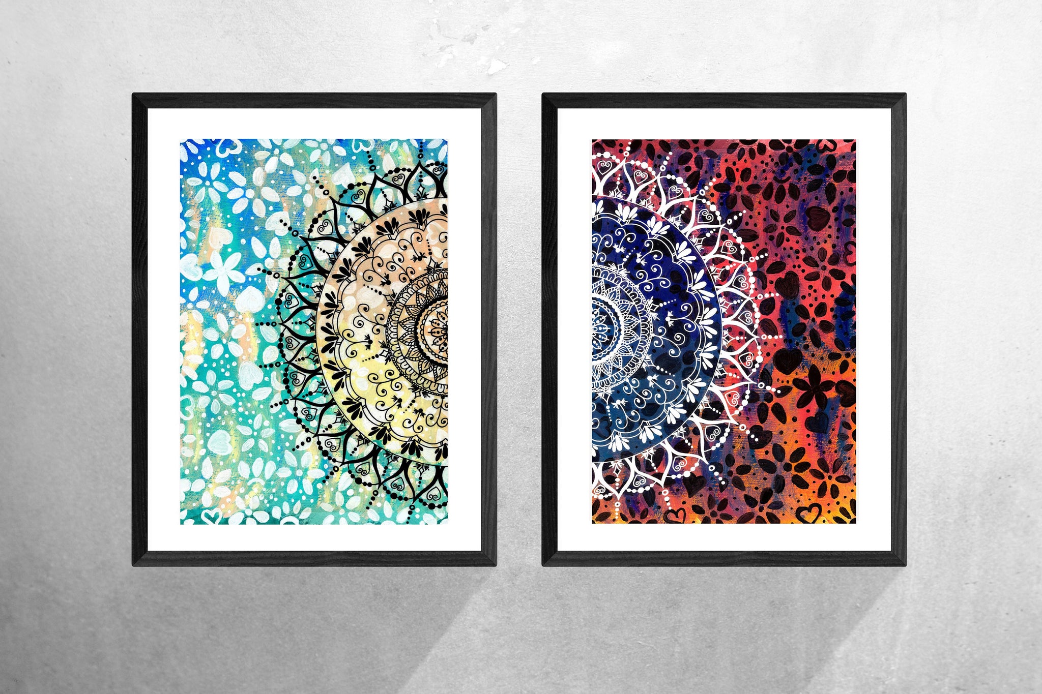 Colourful Set of 2 Geometric Mandala Art Prints