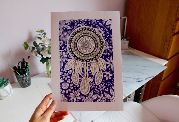 Blue Dreamcatcher Mandala Art Print