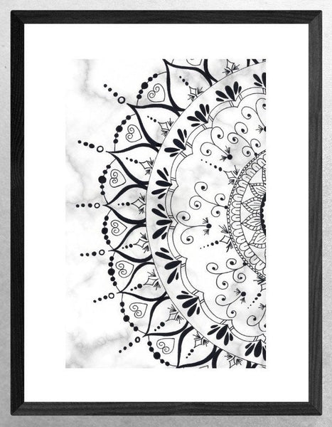 Black and Grey Set of 2 Geometric Mandala Art Prints